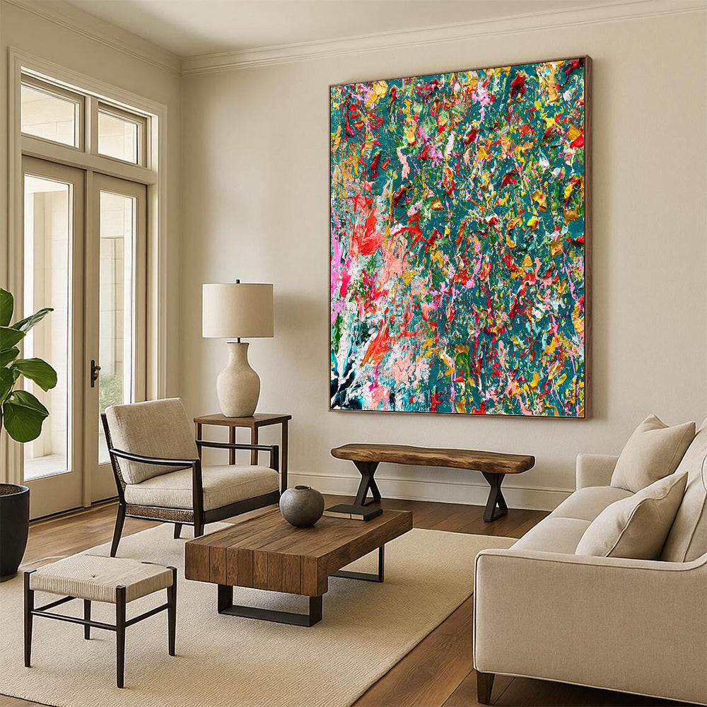 Custom Vertical Hand - Painted Large Abstract Canvas for Bedroom and Hotel DKH1682
