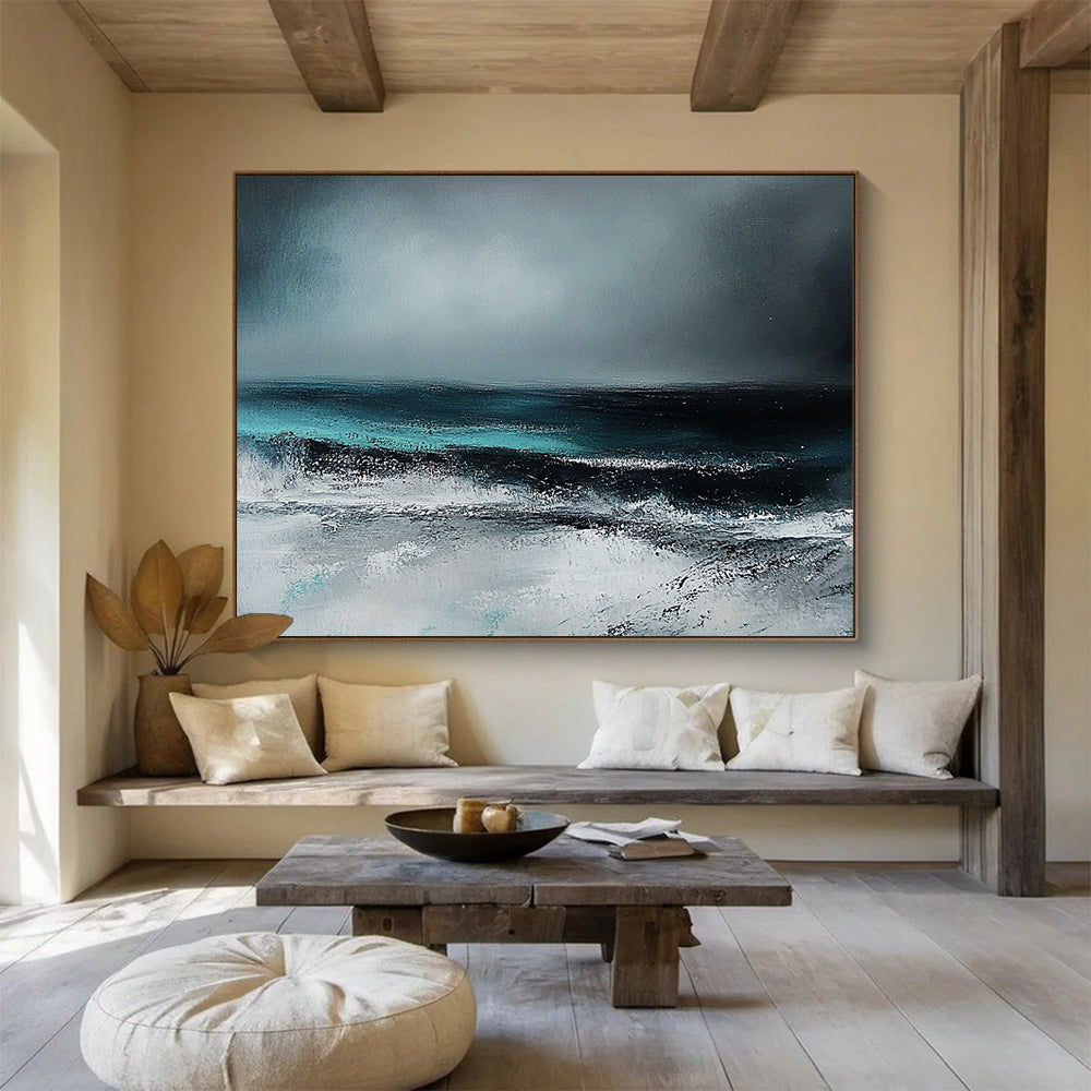 “Dark Sea Storm” - Gray, Blue, Black, White - Stormy Sea Abstract - Acrylic Painting HB1305