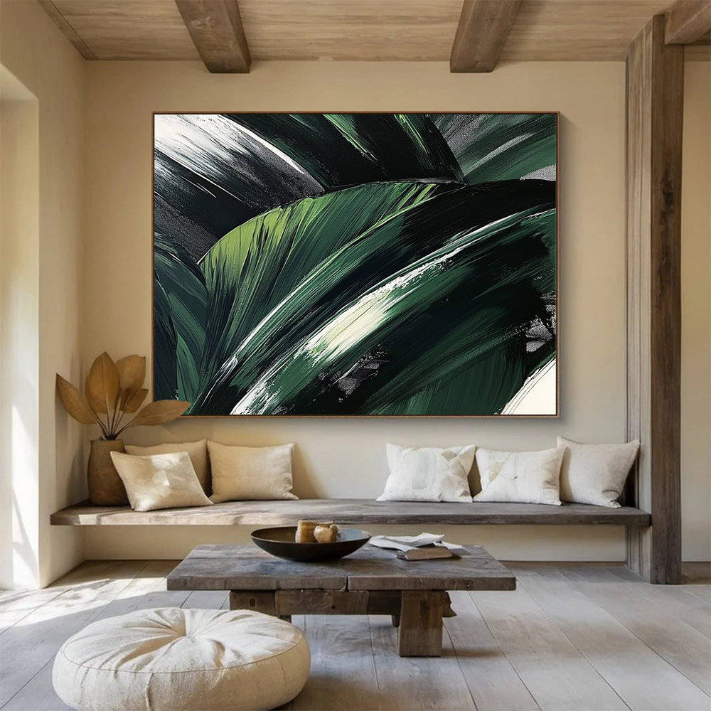 “Textured Green Leaf Layers” - Dark Green, Light Green, White, Abstract Leaf - like Textures - Acrylic Painting HB1632