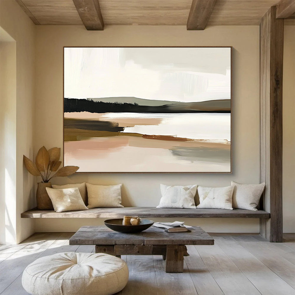 “Soft Tonal Landscape” - Beige, Gray, Brown, Muted Natural Scene - Abstract Landscape Painting HB1668