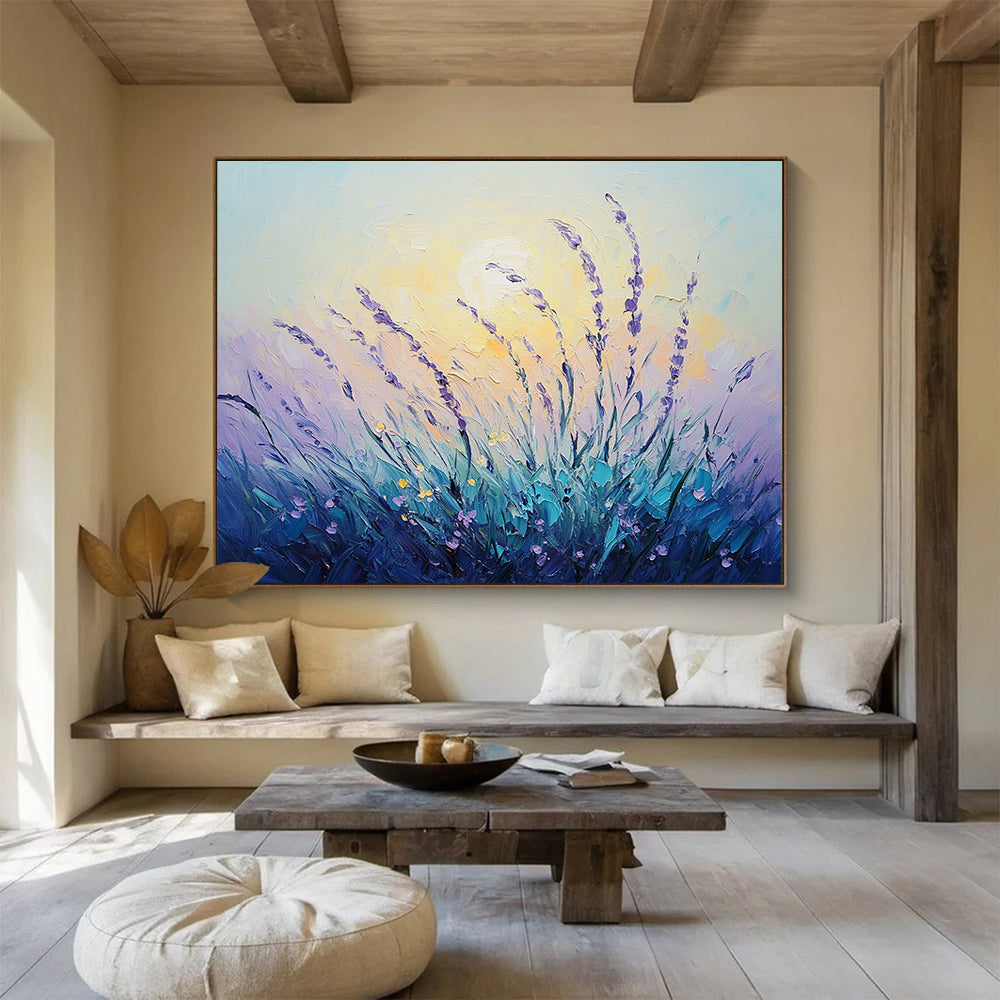 “Lavender at Dusk” - Purples, Blues, Yellows, Lavender Field - Textured Oil Painting HB1568