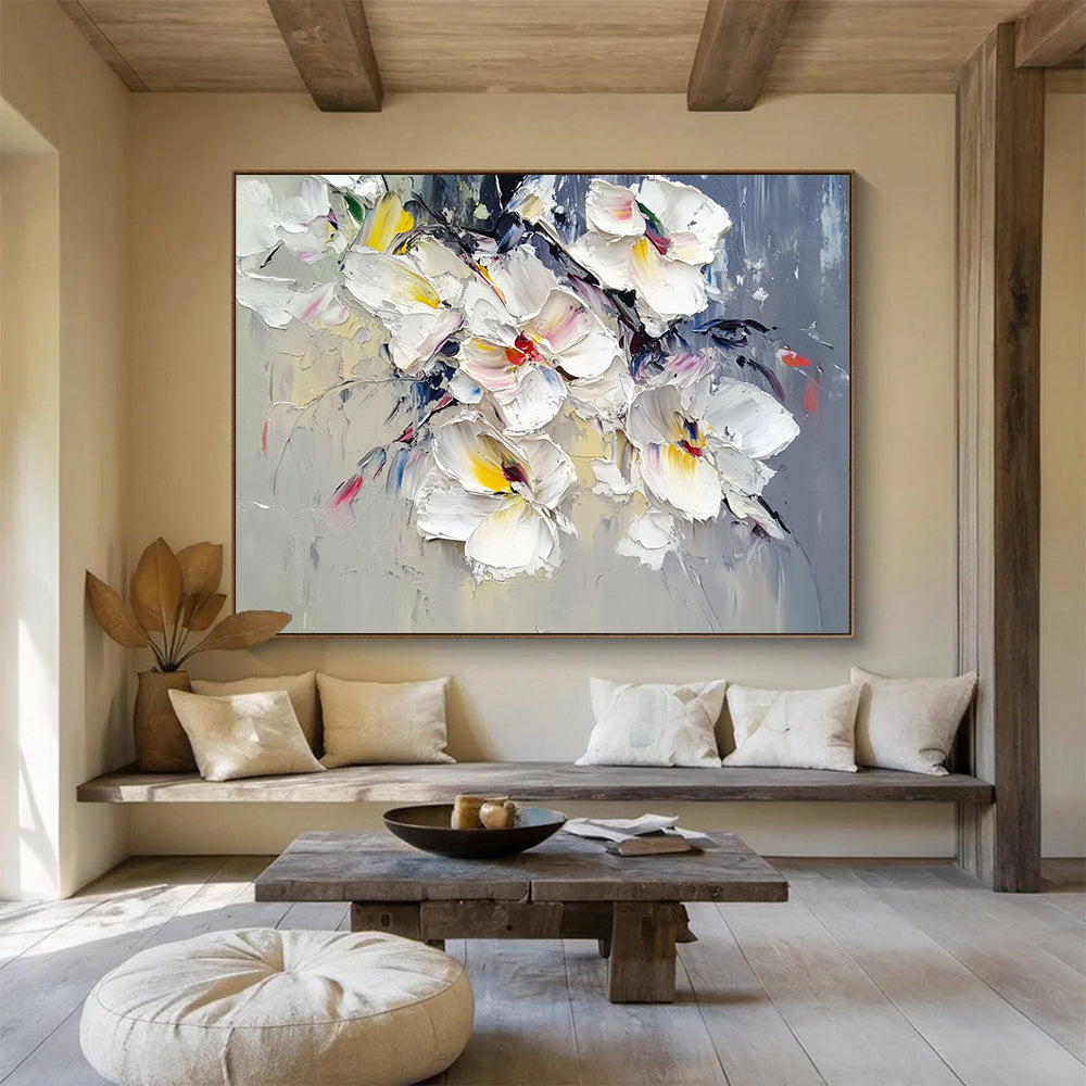 “Colorful White Orchids” - White, Yellow, Pink, Purple with Orchid Bouquet - Textured Oil Painting HB1347