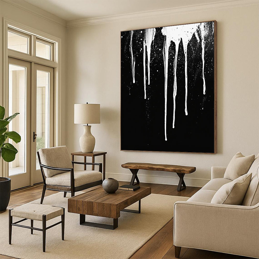 White Dripping Paint with Spots "Starry Drip" Painting On Canvas HB307