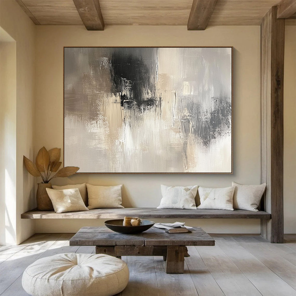 “Neutral Gray Abstract” - Beige, Gray, White, Subtle Abstract Textures Painting On Canvas HB0965