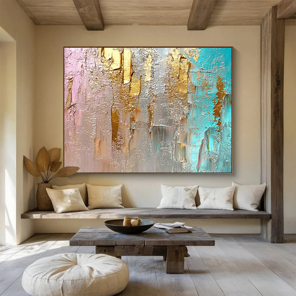 “Pink and Gold Textured Art” - Pink, Gold, Gray, Textured Abstract Painting On Canvas HB0992