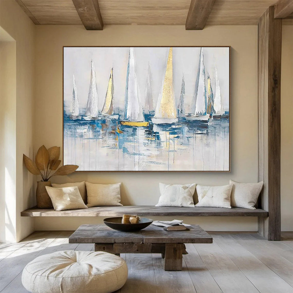 Sailboats on Calm Sea - Nautical Living Room or Office Art DLZ257