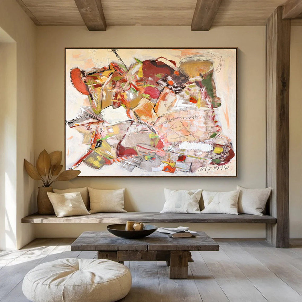 Warm - Toned Abstract Collage - Cozy Living Room Art DLZ241