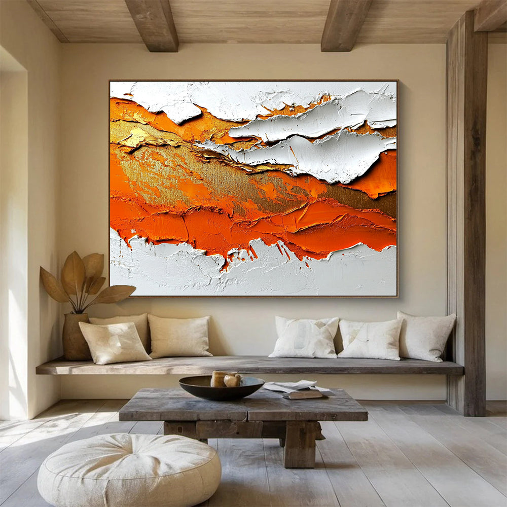 Orange and Gold Textured Terrain - Bold Impasto Abstract Painting On Canvas HB0432