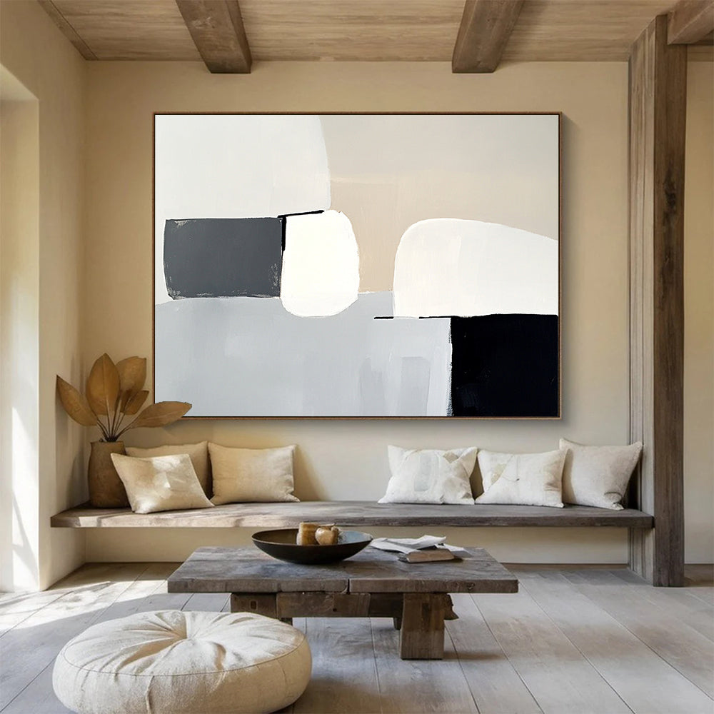 “Monochrome Minimalism” - Gray, White, Black, Abstract Forms - Minimalist Acrylic Painting HB1511