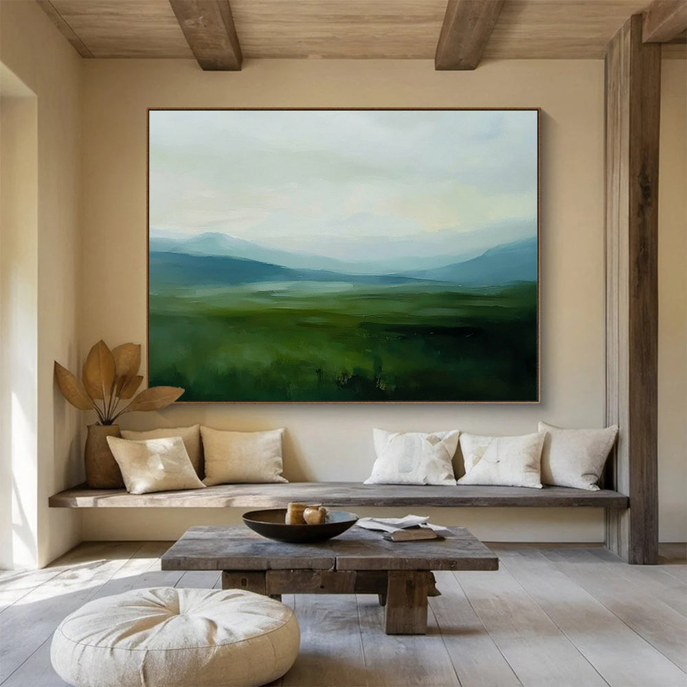 “Misty Green Valley” - Greens, Blues, Greys, Valley Landscape - Impressionist Oil Painting HB1576