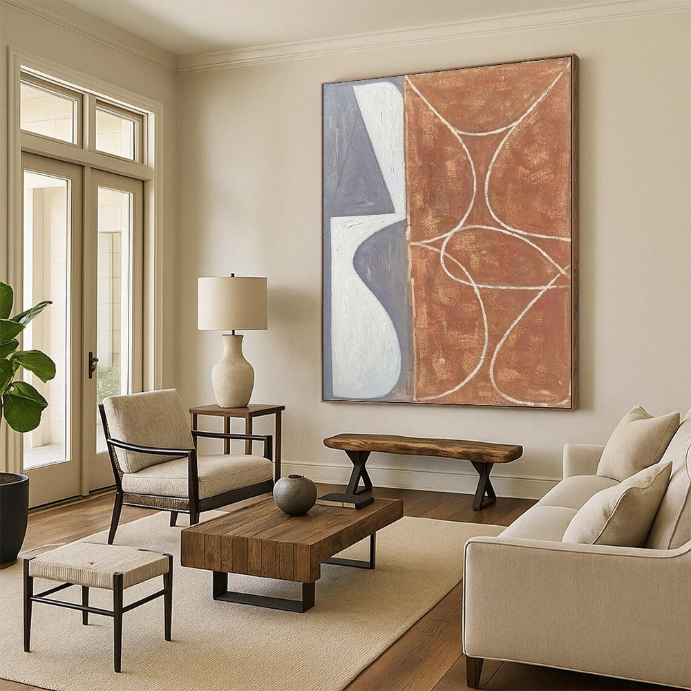 Designer - Curated Luxury: Hand - Rendered Textured Canvas Art for Hotel Suite & Living Room DKH1138