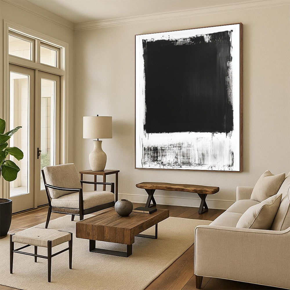 Black and White Bold Rectangle "Minimal Impact" Painting On Canvas HB276