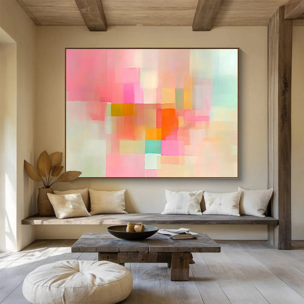 “Pastel Color Blocks” - Pink, peach, orange, teal; Soft abstract color blocks; Acrylic Painting On Canvas HB1210