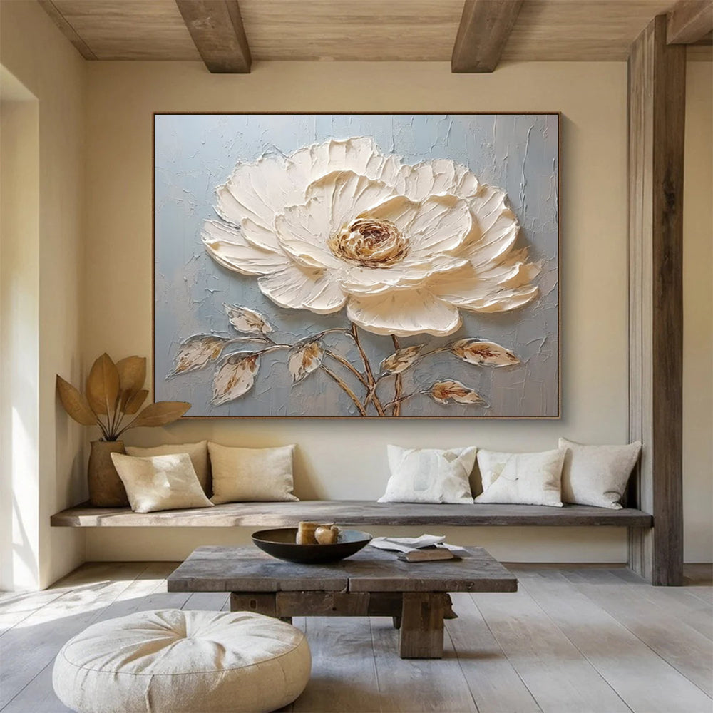 3D White Flower Textured Art - Soft & Serene Bedroom Accent DLZ175