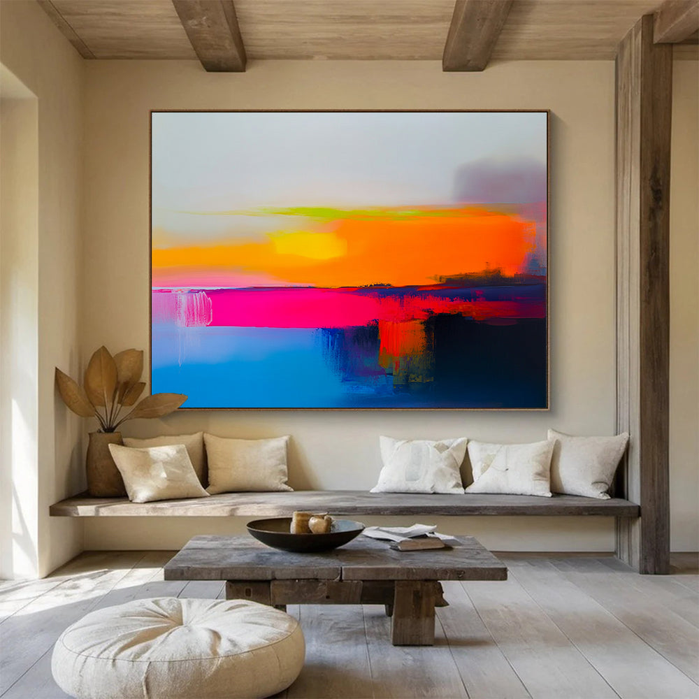 “Bold Color - Field Sunset” - Orange, Pink, Purple, Blue, Abstracted Sunset Scene - Acrylic Painting HB1662