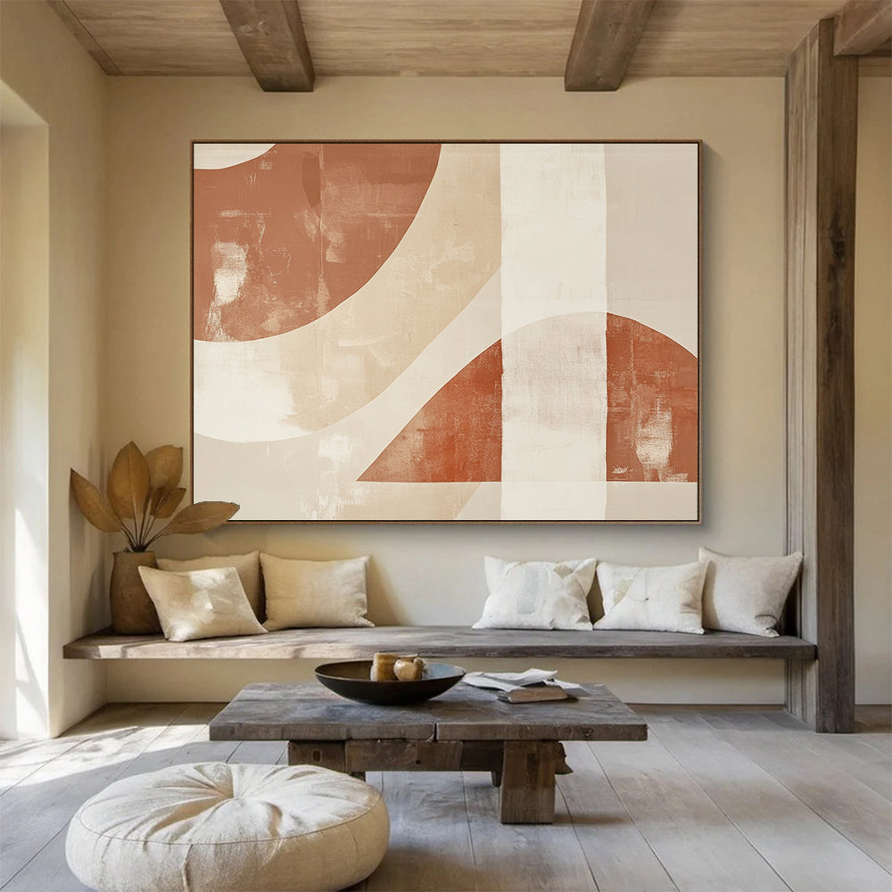 “Geometric Earth - Tone Abstract” - Brown, beige shapes, minimalist design, Geometric Abstract Painting On Canvas HB0604