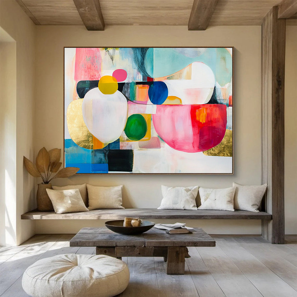 “Colorful Orbs” - Pink, Blue, Green, Circular Shapes - Abstract Expressionist Acrylic Painting HB1530