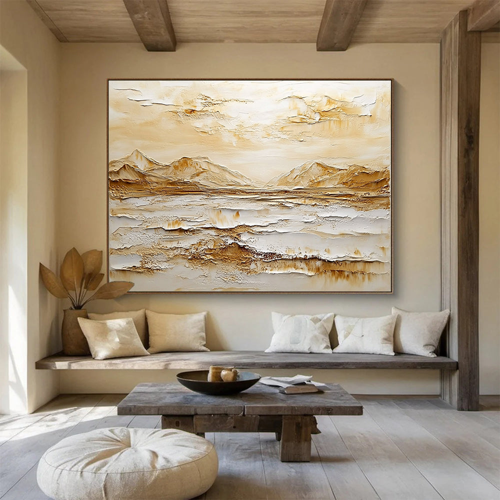Neutral - Toned Textured Mountainscape - Minimalist Impasto Landscape Painting On Canvas HB0439