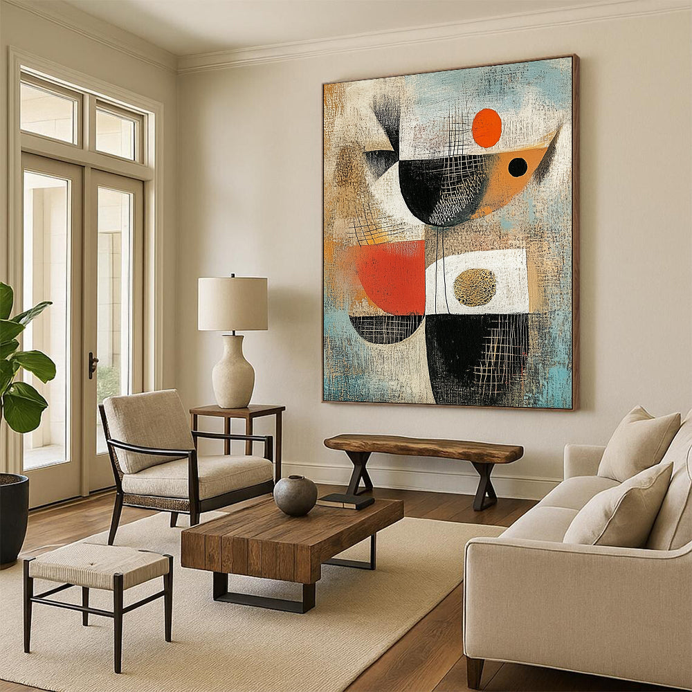 Abstract Geometric Shapes in Earth Tones - “Warm Geometric Tapestry” Painting On Canvas HB209