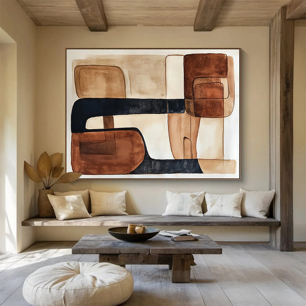 “Earthy Geometric Harmony” - Browns, Blacks, Beiges, Abstract Shapes - Watercolor Abstract Painting HB1556