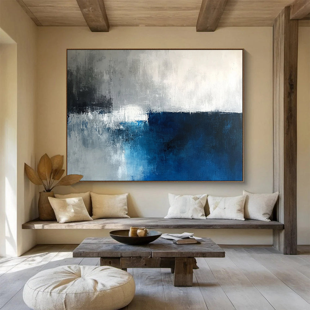 “Gray - Blue Abstract Horizon” - Gray, Blue, White, Horizon Line Painting On Canvas HB0839