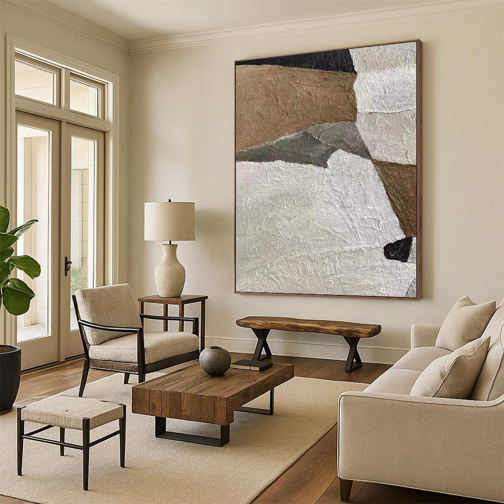 Designer - Driven Beauty: Hand - Crafted Textured Canvas Painting for Dining Room & Hallway DKH1140