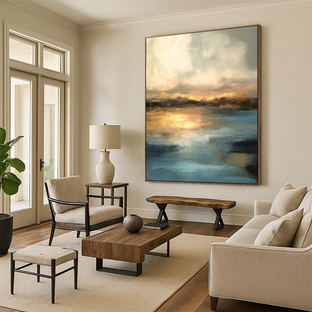 Custom Hand-Painted Abstract Mural for Office & Hotel LargeART1940