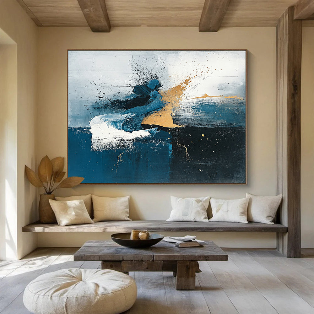 “Blue - Gray - Gold Abstract Dynamics” - Blue, Gray, Gold, Abstract dynamic patterns - Acrylic Painting HB1793