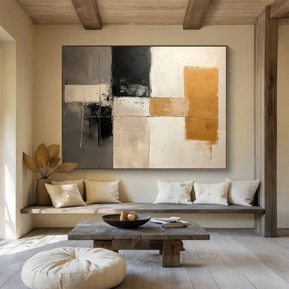 “Neutral Grid” - Gray, Beige, Black, Grid - Like Forms - Contemporary Acrylic Painting HB1531
