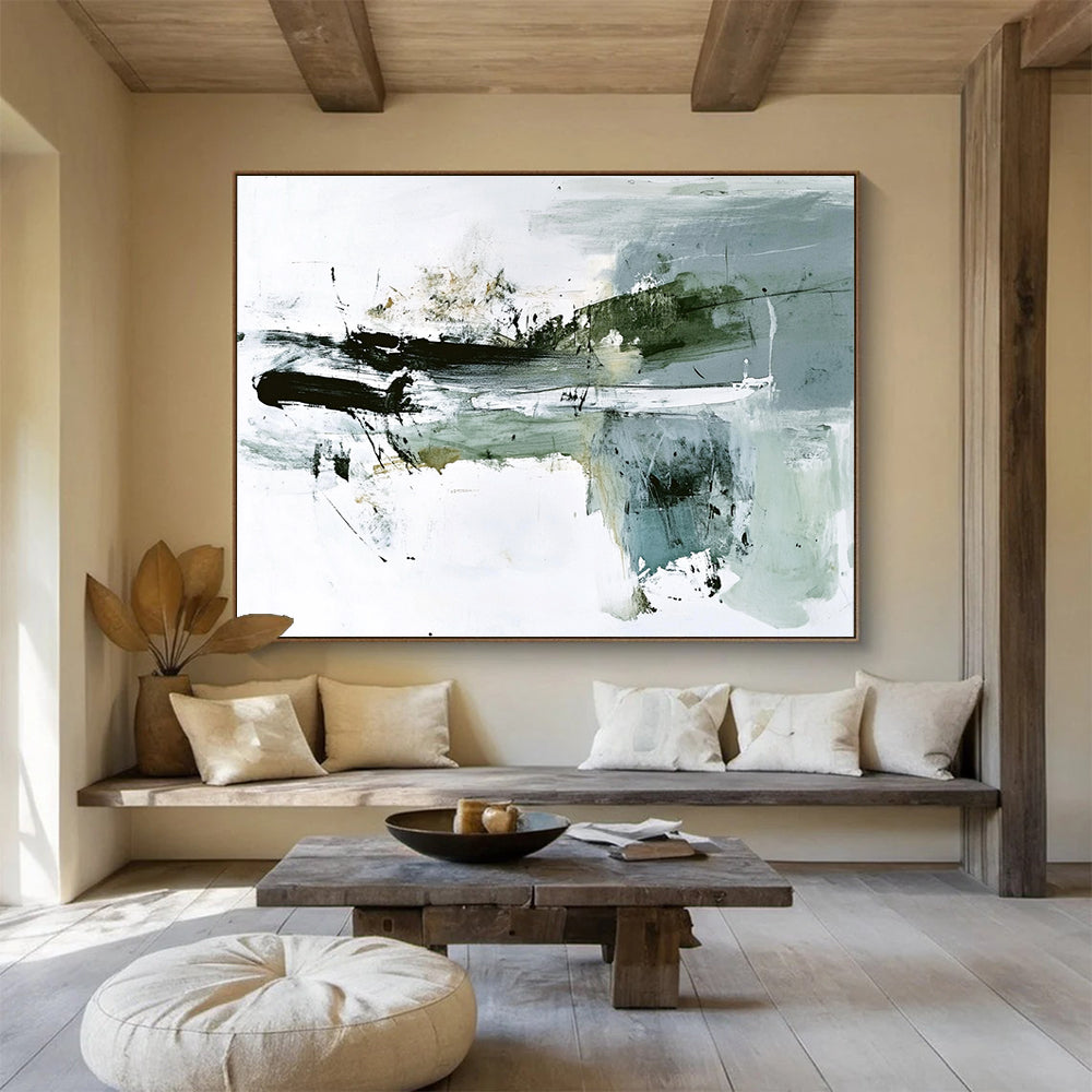 “Abstract Black and White” - Black, White, Gray, Dynamic Brushstrokes Painting On Canvas HB0944