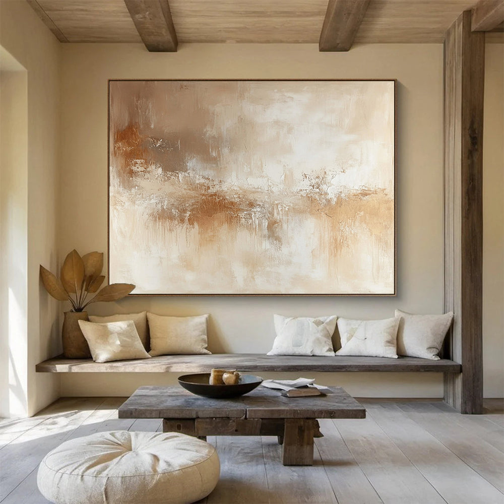 “Beige - Brown Abstract Flow” - Beige, Brown, Flowing Textures Painting On Canvas HB0789