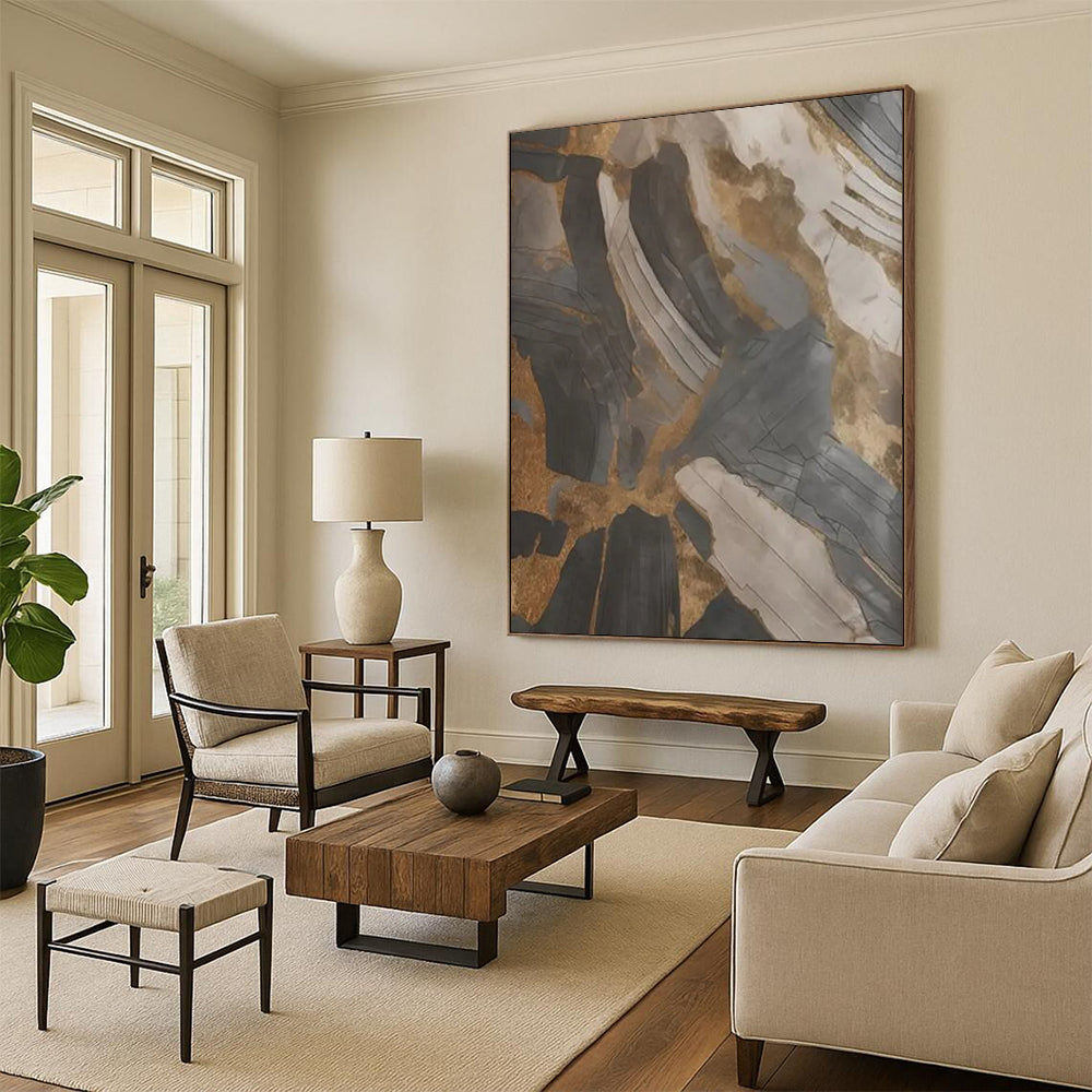 Layered Abstraction: Hand - Painted Custom Abstract Gem for Dining Room and Bar DTP137
