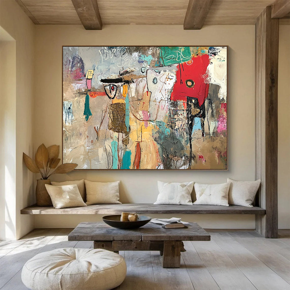Abstract Figure Collage in Earth Tones – Mixed - Media Abstract Human - Form Painting HB1475