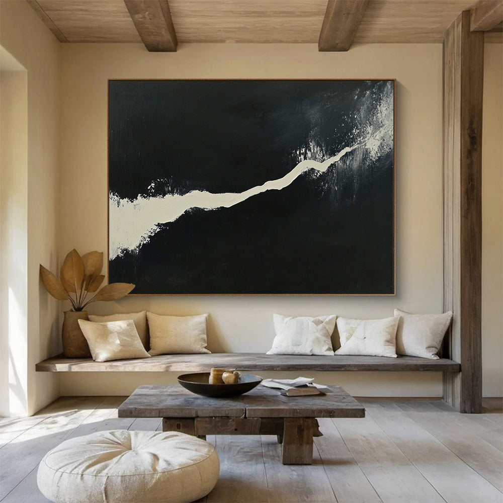 “Winding White Path” - Stark white, rich black, Abstract Minimalist Painting On Canvas HB0609