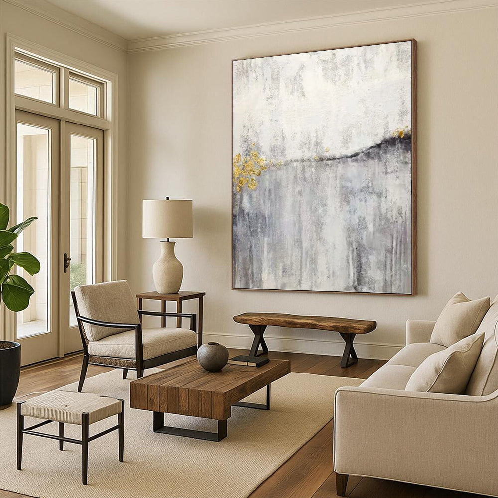 Artfully Curated Hand - Painted Textured Canvas Mural for Hallway & Bar DKH1173