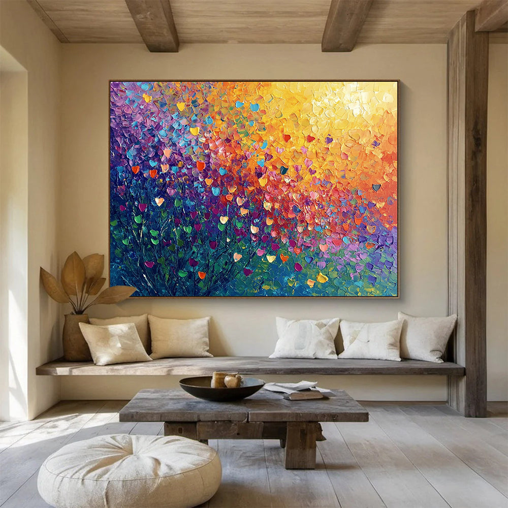 “Colorful Heart - Shaped Flowers” - Colorful Palette, Heart - Shaped Flowers, Landscape Painting On Canvas HB0855
