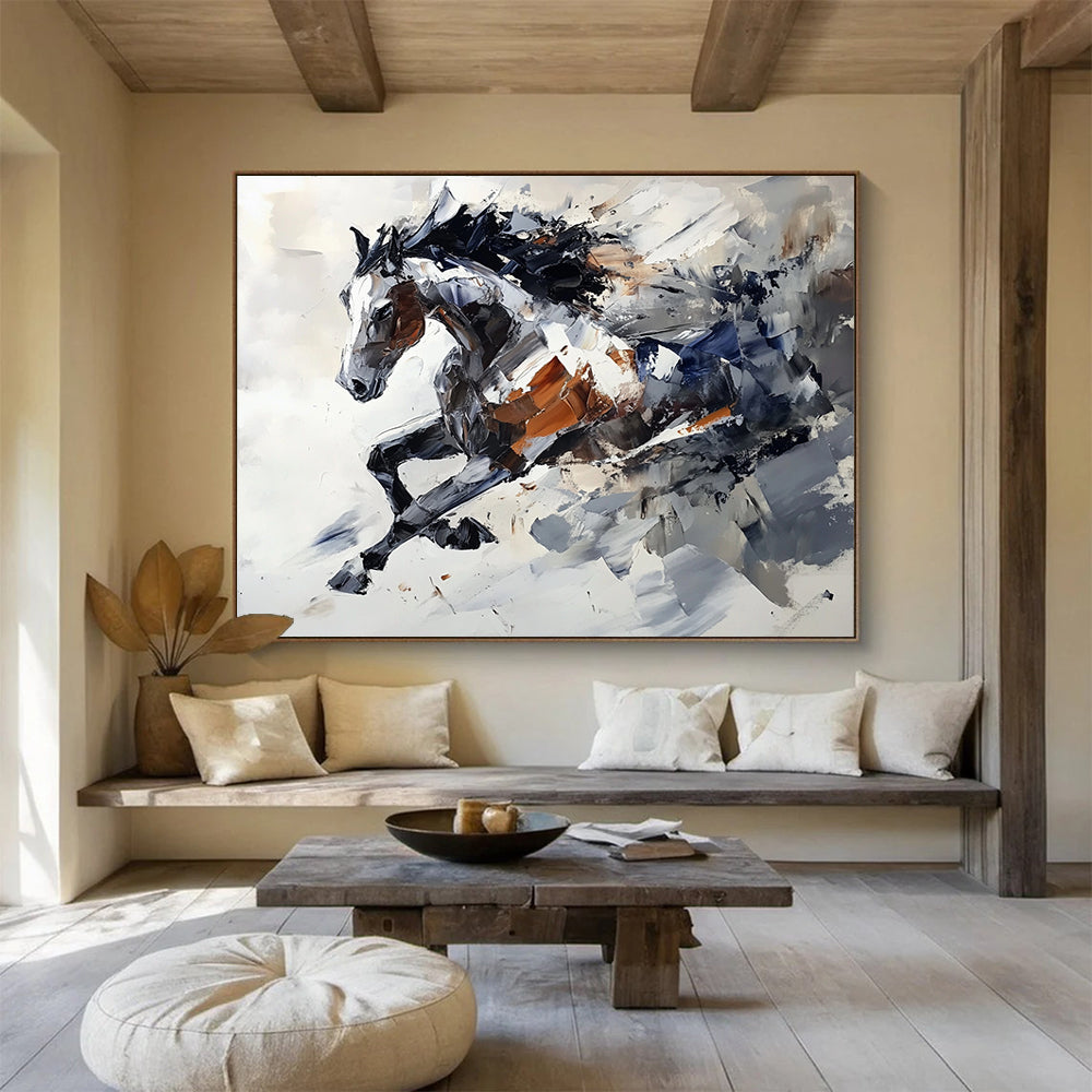 “Dynamic Horse Abstract” - Gray, Brown, Abstract Horse Oil Painting On Canvas HB0720