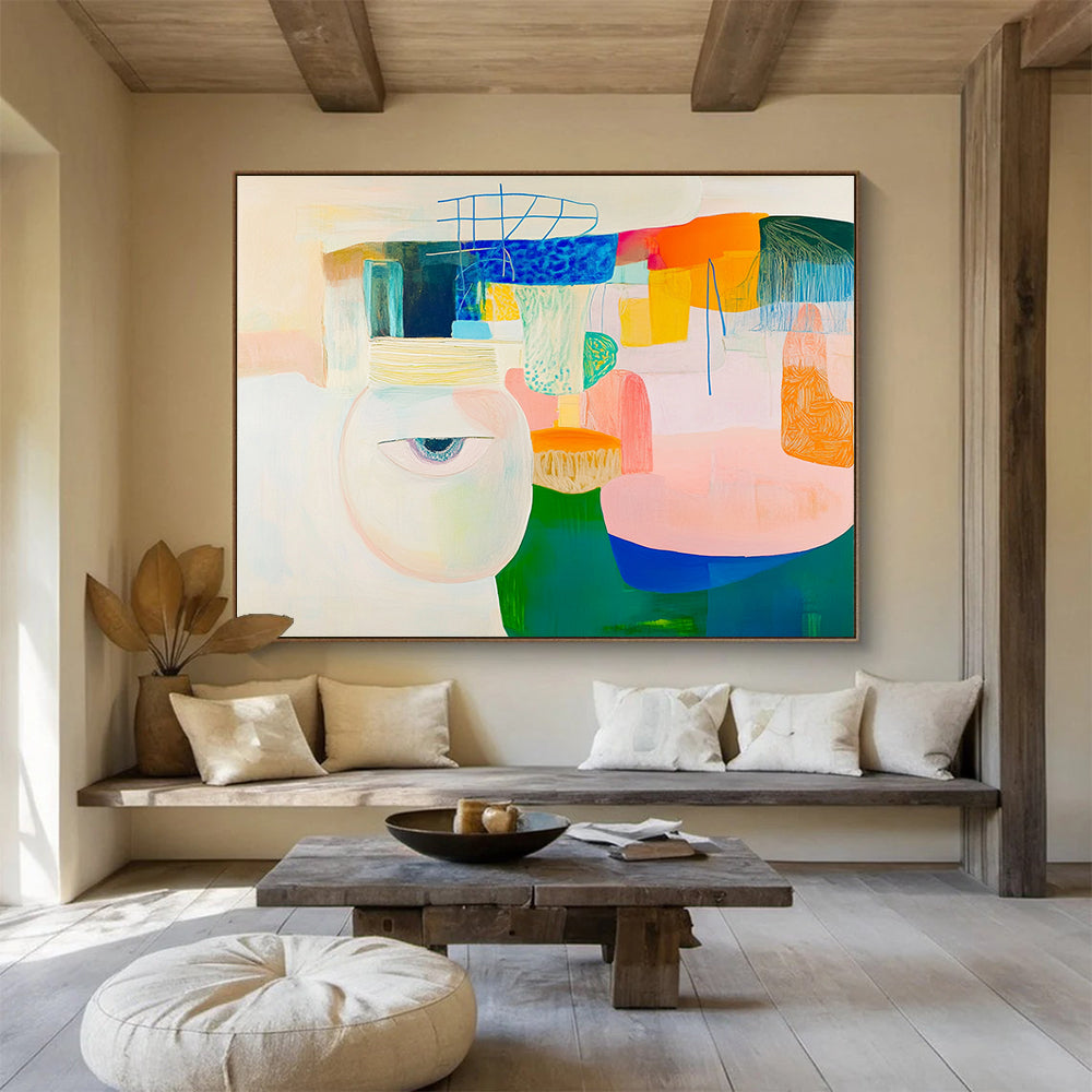 “Surreal Abstract with Eye” - Pastel colors, eye motif, Surrealist Abstract Painting HB0628