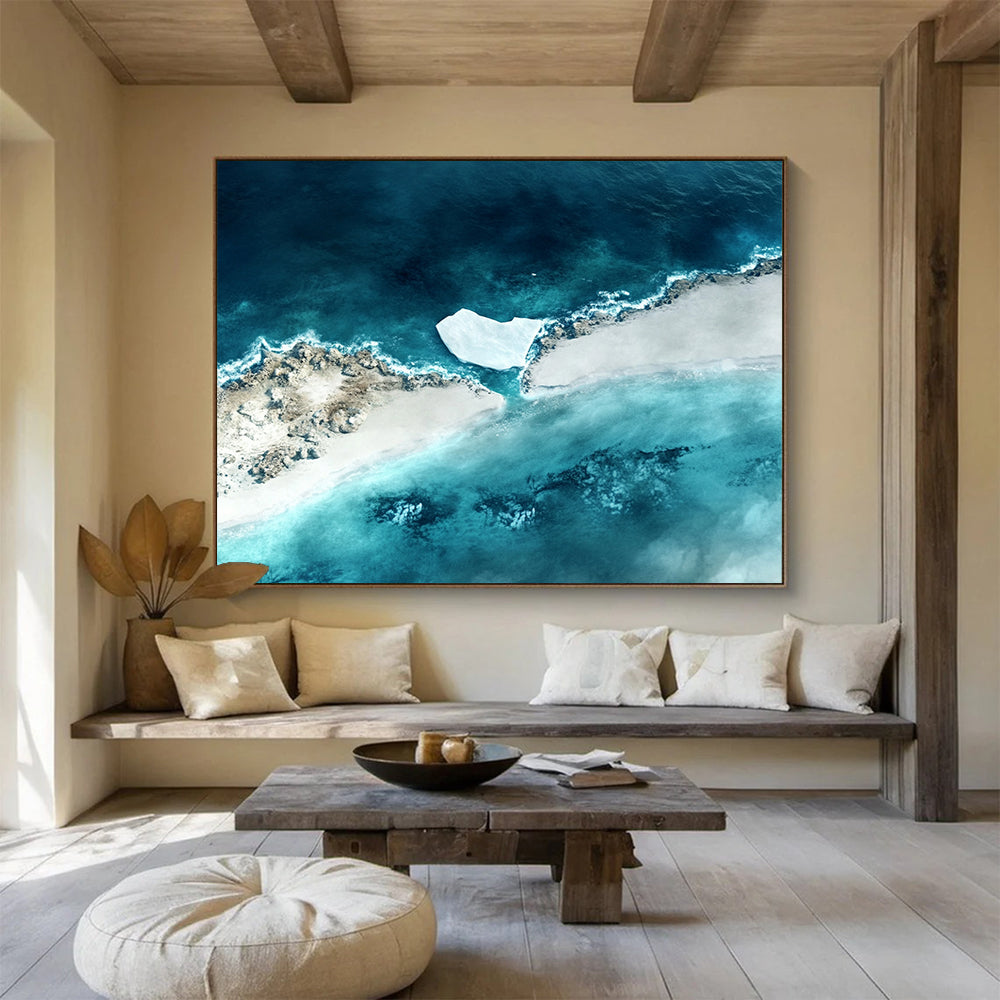 “Aerial Iceberg” - Blue, White, Beige with Iceberg and Coast - Aerial Photography HB1356