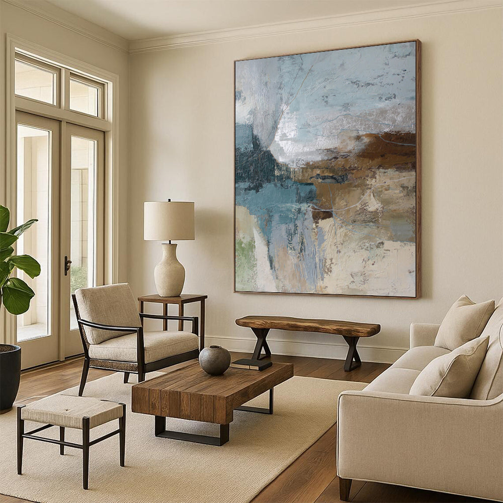 Vast Hand - Painted Custom Textured Abstract Mural for Hotel Lobby & Bedroom DKH1012