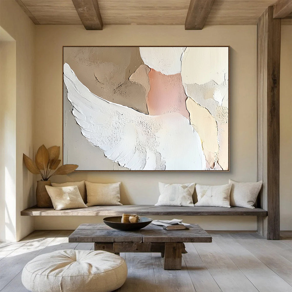 “Minimalist Winged Bird” - Neutral Hues, Textured Bird, Abstract Figurative Painting On Canvas HB0998