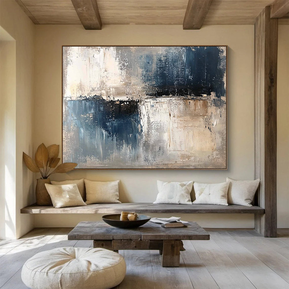 “Neutral Abstract Textures” - Gray, Blue, Beige, Textured Abstract Painting On Canvas HB0994