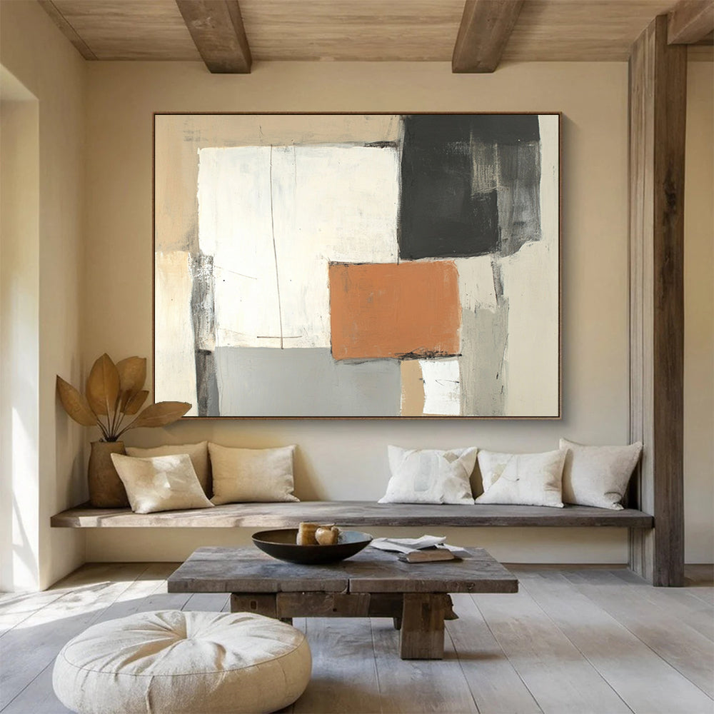 Neutral Tones Abstract Geometric - “Minimalist Blocks” Painting On Canvas HB1459
