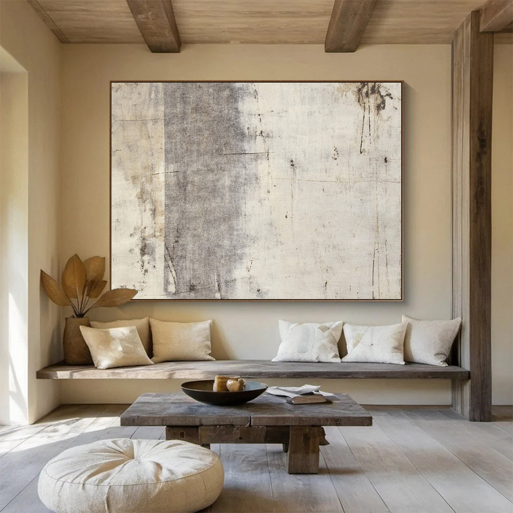 “Textured Gray Abstract” - Gray, Beige, Textural Abstract Painting On Canvas HB0704