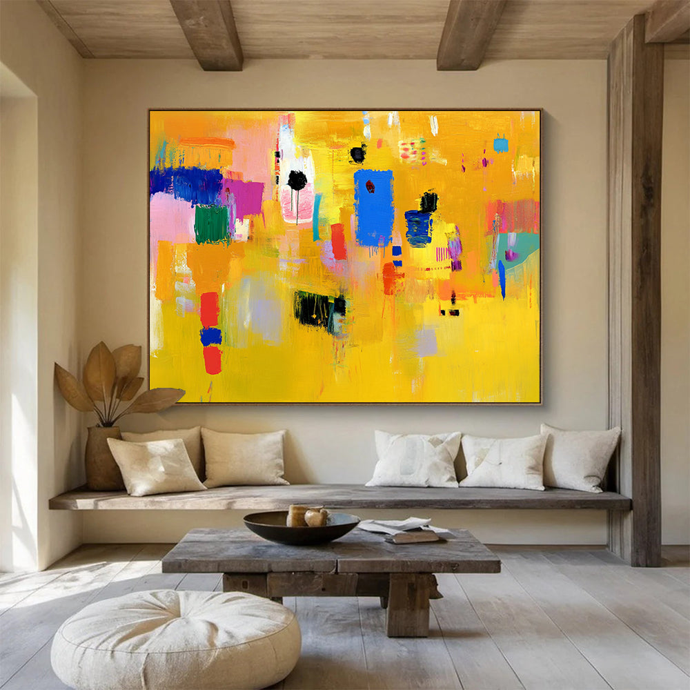 “Vibrant Color Block Abstraction” - Yellow, Pink, Blue, Purple with Color Blocks - Abstract Acrylic Painting HB1353