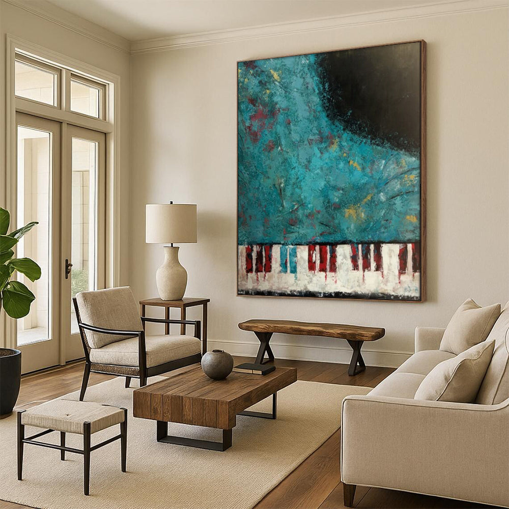 Edgy & Contemporary Hand-Painted Custom Abstract Painting for Bar & Entryway LargeART1998