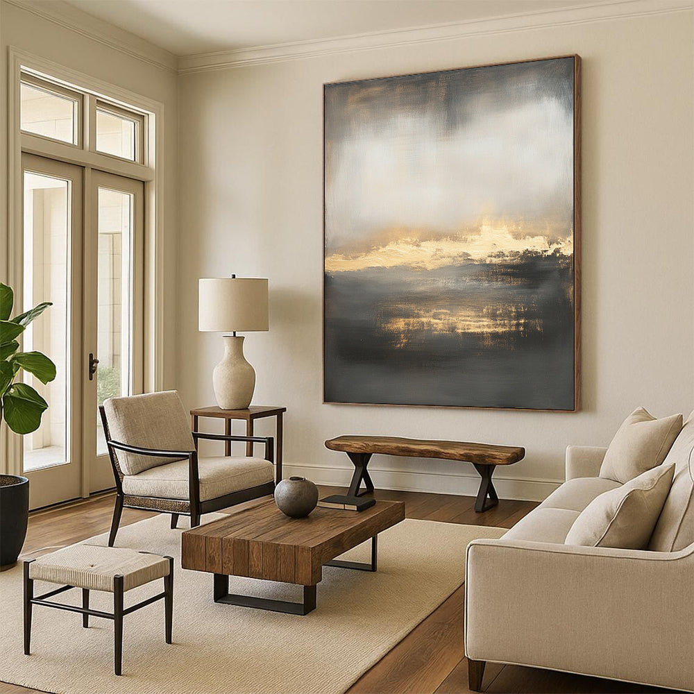 Subtle Tones Abstract Landscape "Moody Horizon" Painting On Canvas HB293