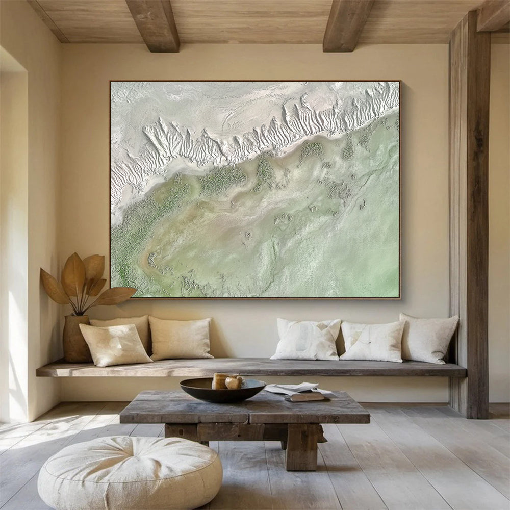 “Textured Earth Aerial” - Greens, Browns, Grays, Aerial View of Textured Terrain - Abstract Acrylic Painting HB1739