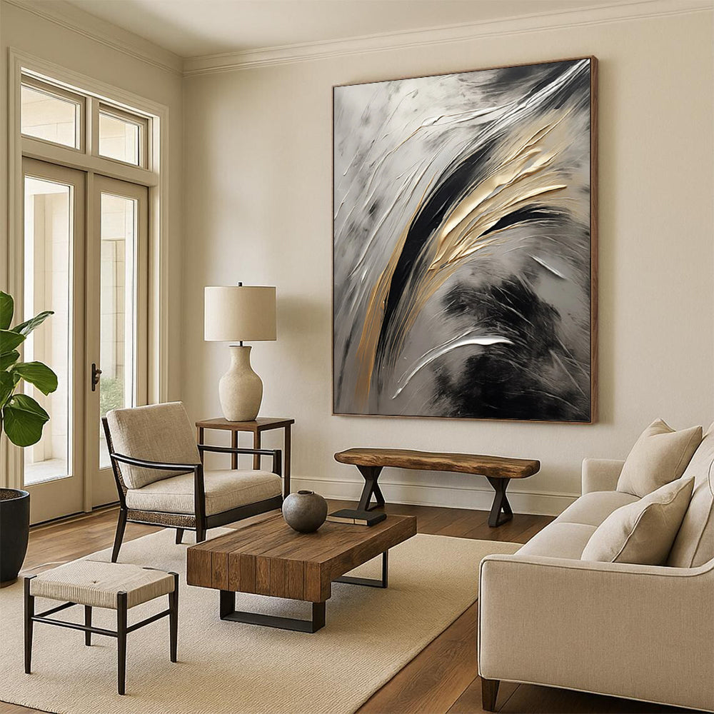 Starlight Pathway: Mega - Sized Hand - Painted Custom Abstract Canvas for Hallway and Hotel DTP126