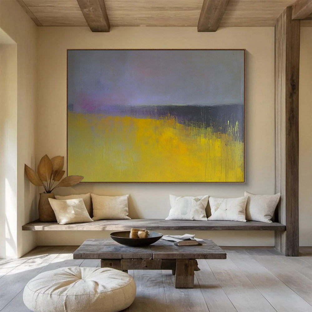 “Yellow - Purple Abstract Fields” - Yellow, Purple, Abstract Landscape Painting On Canvas HB1113